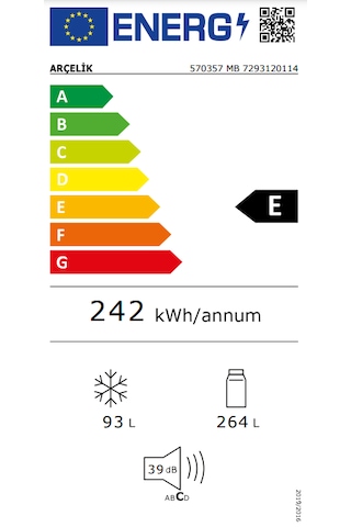 Arçelik 570357 MB 357 LT No-Frost Çift Kapılı Buzdolabı