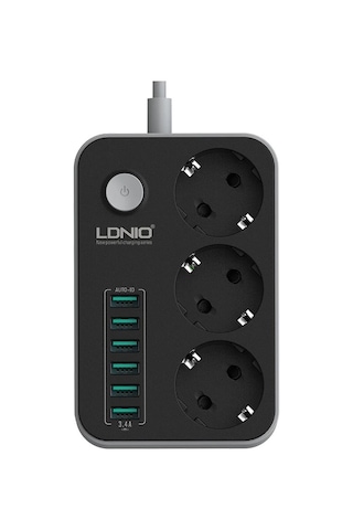 Ldnio SE3631 6xUsb Çıkışlı 3'lü Akım Korumalı Priz 2 Metre Siyah
