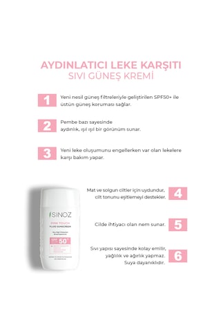 Sinoz Pink Touch Aydınlatıcı Sıvı Yüz Güneş Kremi SPF50+ 50 ML
