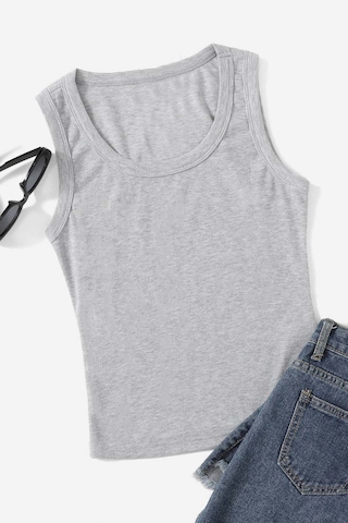 Merry See Düz Renk Kadın Kolsuz Bluz Crop Top Gri