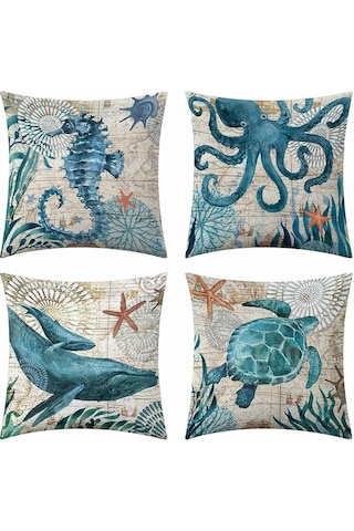 Monyee Deniz Stili Su Geçirmez Dış Mekan Yastık Kılıfı - Ev Dekorasyonuna Klasik Güzellik Ve Deniz Rengi Katın Diğer