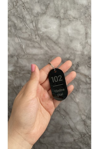 Siyah Parlak Kişiselleştirilebilir Otel Bungalov Apart Anahtarlık