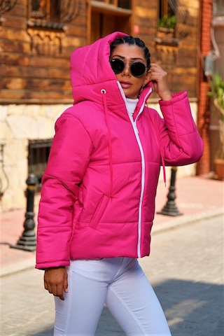Kadın Fuşya Su Geçirmez Kapüşonlu Şişme Mont