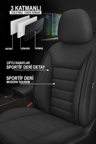 Jet Deri Oto Koltuk Kılıfı- Ford Focus-fiesta-escort İle Uyumlu Siyah