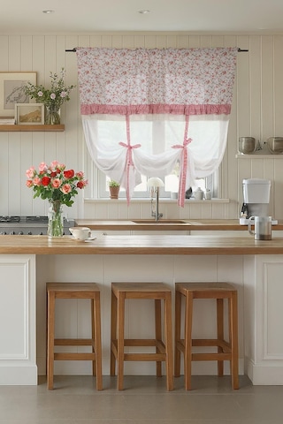 Potlu Tül Perde Provence Fırfırlı Rose Pembe