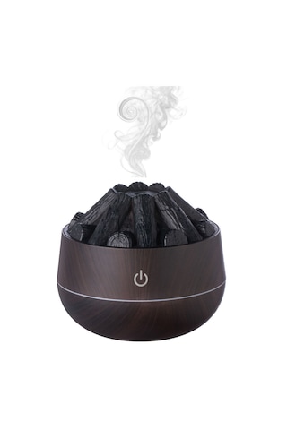 Şömine Tasarımlı Usb Lı Led Aydınlatmalı Hava Nemlendirici,aromaterapik Hava Difüzörü,buhurdanlık,,sis Spreyli Gece Lambası, 300 Ml 10x10x10,3cm Koyu Kahverengi