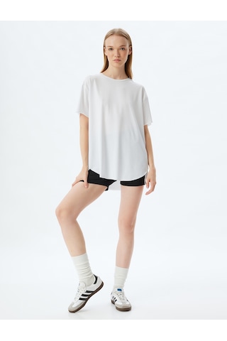 Koton Spor Tişört Oversize Bisiklet Yaka Kısa Kollu Beyaz 5wak10202nk Beyaz