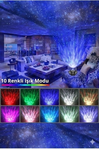 Galaksi Yıldız Projektörü Ve Bluetooth Hoparlör 10 Renk Modlu Okyanus Dalgalı Gece & Disko Lambası Diğer