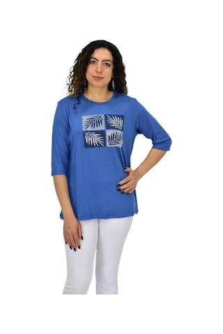 Caftan Kadın Kısa Kol Taşlı Bluz Bgl-st04710 Mavı