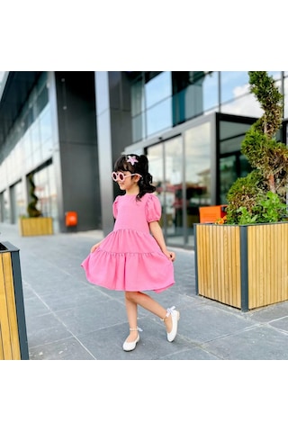Minigimin Cicileri Miniğimin Cicileri Karpuz Kol Pembe Kız Keten Elbise