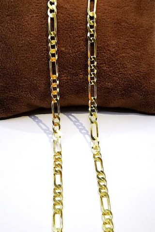 Omar Silver Unisex Figaro 3 Mm Gold Altın Kaplama Gümüş Kolye Zin