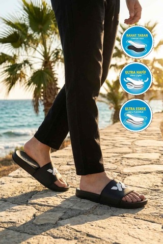Walkway Siyah-beyaz Hafif Esnek Unisex Terlik 8000-02 G