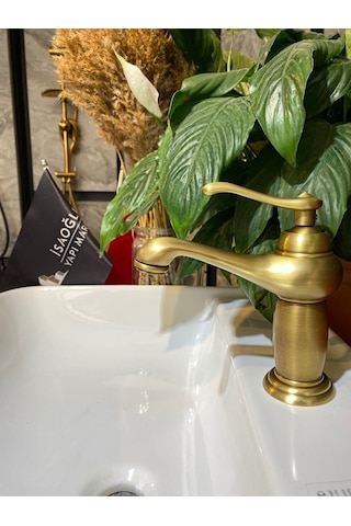 İsaoğlu Yapı Antik Gold Lavabo Bataryası Antik Lavabo Musluğu Country Tasarım Mat Gold Batarya Gold