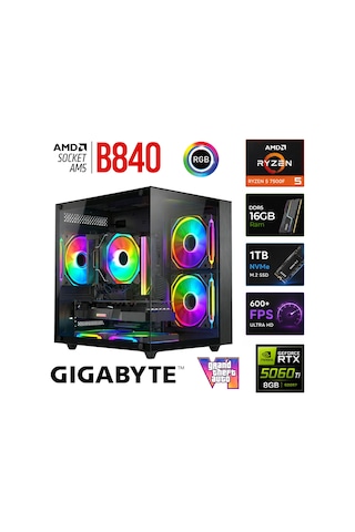 Xaser Apex X70 R5 7500F 16 GB 1 TB M.2 Nvme SSD 8 GB RTX5060 Ti Free Dos Masaüstü Oyuncu Bilgisayarı