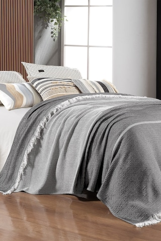 Sarev Eliot Siyah Çift Kişilik %100 Pamuk Yatak Örtüsü Siyah