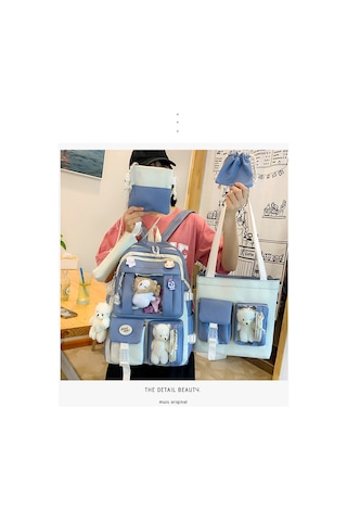 Sımıcg Öğrencinin Beş Parçalı Büyük Kapasiteli Okul Çantası Mavi