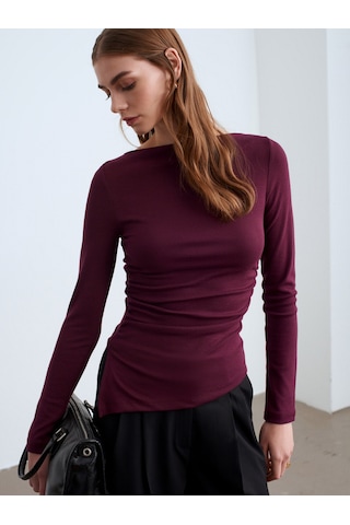 Dilvin 32198 Kayık Yaka Büzgülü Top-bordo Bordo