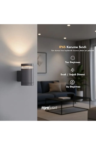 FoneLight Gala Mono Camlı 12,5 cm Tek Yönlü LED Duvar Apliği Antrasit Alüminyum IP65 Bahçe Cephe Dış Mekan Aydınlatması 7W 3000K