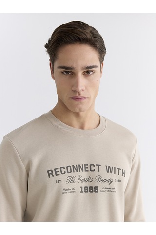Lcwaıkıkı Classic Bej Bisiklet Yaka Erkek Kalın Sweatshirt