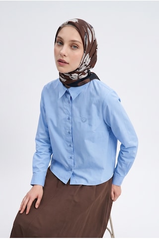Armine Trend Armalı Tam Boy Desenli Etek Üstü Gömlek 58 Cm Boy Mavi 26yt305