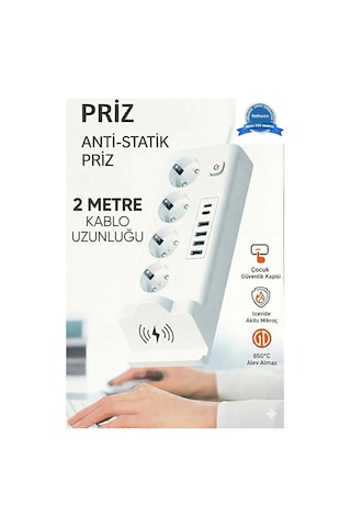 Akım Korumalı Kablosuz Şarjlı Masaüstü Priz 4 Priz, 4 Usb, 2 Type-c Diğer