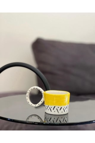 Sarı Noktalı Yuvarlak Kulplu Mug