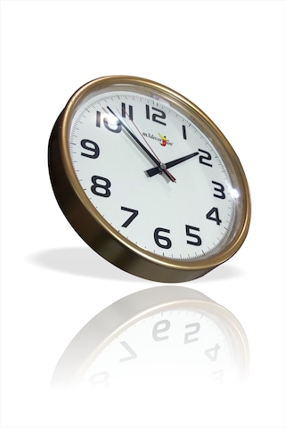 Altın Sarı Renk 28 Cm Bombe Camlı Sessiz Kayar Saniye Duvar Saati Altın