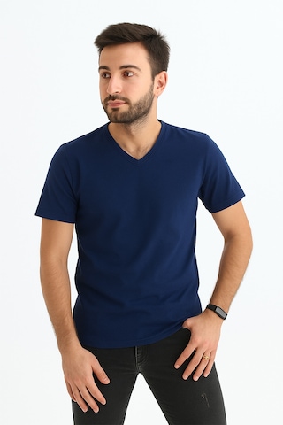 Sermoda Erkek Slim Fit V Yaka Tişört - Dar Kesim Basic Günlük T-shirt Lacivert