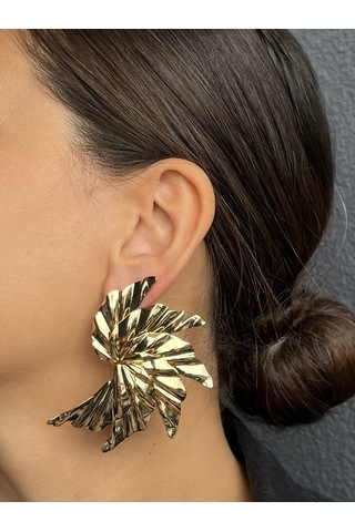 Kanatlı Altın Renkli Büyük Küpe Çok Renkli