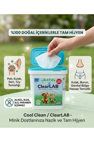 CoolClean - Evcil Hayvan Deri / Tüy / Pati / Genital bölge Islak Temizlik Mendili - 600 lü Kova Mendil