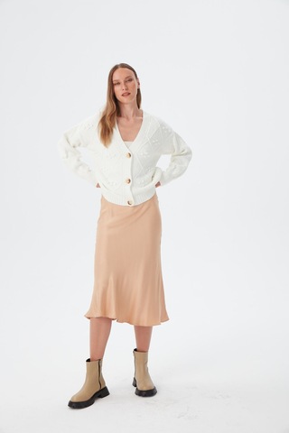 Kadın Camel Bel Lastikli Balık Saten Etek 001