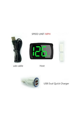 Leezsing Siyah Oto Hud Görüntüleyici Paketi 2: Km/h/mph Hız Gösterici + Araba Şarj Aleti - 12-24v Abs Malzeme