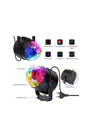 Disko Topu, Parti Işıkları Disko Işıkları 6w Dj Işıkları 7 Renk Uzaktan Kumandalı Ses Aktif Rgb Müzik Kontrollü Sahne Işıkları Döner Noel, Bar, Ktv, Araba, Dj İçin Disko Topu - 2 Adet