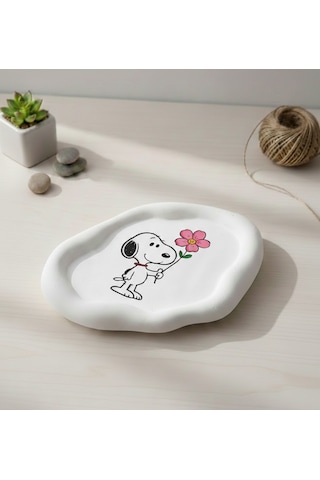 K42design Snoopy "sevgi Çiçeği" El Yapımı Dekoratif Sunum Ve Takı Tabağı 1