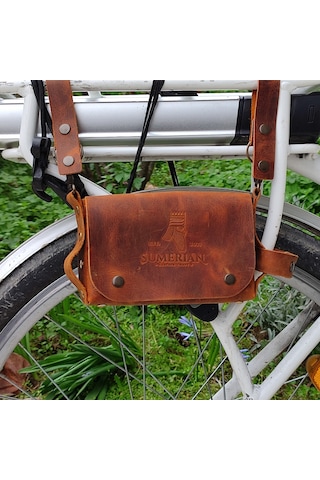 Sumerian Leather Craft Deri Bisiklet Çantası Taba