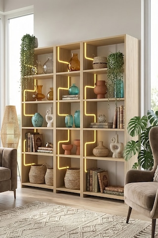 Labirent Ledli Geniş Açık Kitaplık Açık Meşe