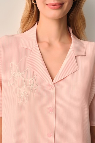Suwen Stripe Gömlek Yaka Pijama Takımı Sh26539660b919 Pembe