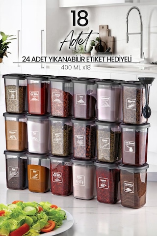 18'li Azure Etiketli Ve Kendinden Kaşıklı Baharatlık Seti 400 Ml - Baharatlık Takımı Diğer
