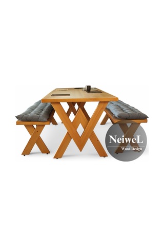 Neiwel Linna Doğal Ahşap Banklı Toplantı Masasıı x 100 x 320 Açık Ceviz