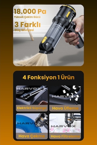Harvox Professional 18000pa Fırçasız Motorlu Şarjlı Araç Süpürgesi - Sarı