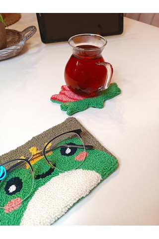 Kurbağa Bardak Altlığı Gözlük Tutucu Seti