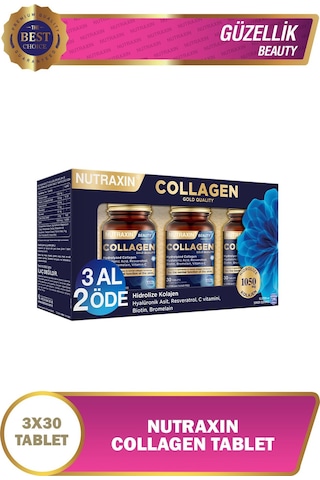 Nutraxin Hidrolize Kolajen 1050 Mg 3x30 Tablet Tip1 Tip3 Resveratrol Bromelain Biotin Hyalüronik asit Çinko