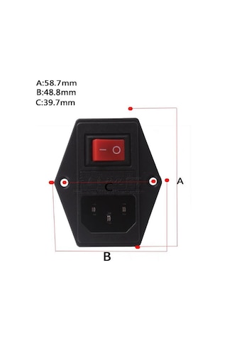 220V Erkek Power Soketi  Sigorta Yuvalı ve Işıklı Açma Kapama Anahtarlı Kulaklıklı Montaj Tip