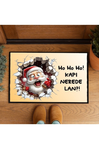 Kapı Nerde Espirili Noel Baba Kapı Önü Paspası 60x40 Cm Paspas Çok Renkli