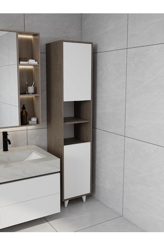 Riva Çamaşır Sepetli Banyo Dolabı Antrasit Meşe Renk Antrasit - Beyaz