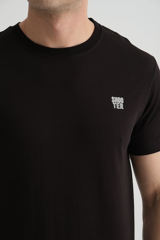 Shooter Sportwear Shooter Erkek Pamuklu Esnek T-shirt Standart Kalıp Minimal Logolu Siyah