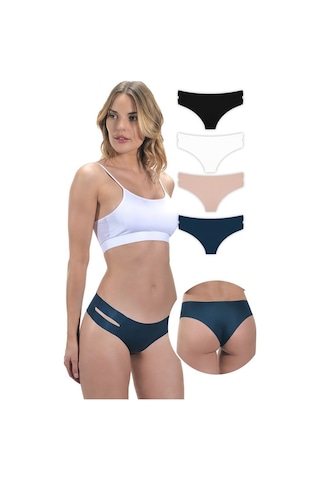 Basic Lazer Kesim Kadın Hipster Külot 4'Lü Paket-Çok Renkli-M Çok Renkli