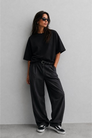 Modivibe Kadın Oversize T-shirt Kalın Dokulu %100 Pamuk Geniş Kesim Siyah