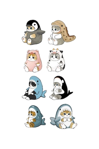 Kedi Temalı Sticker Etiket Seti - Cat Sticker - Laptop Notebook Telefon 30x15cm
