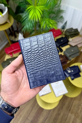 Premium Deri Ruhsat Kılıfı Ve Anahtarlık Seti Lacivert Croco